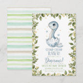 Invitation Baby Shower Dinosaure Fleur Sauvage Aquarelle (Devant / Derrière)