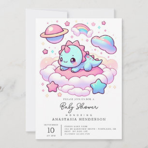 Invitation Baby shower Dinosaure Magique de dessin animé