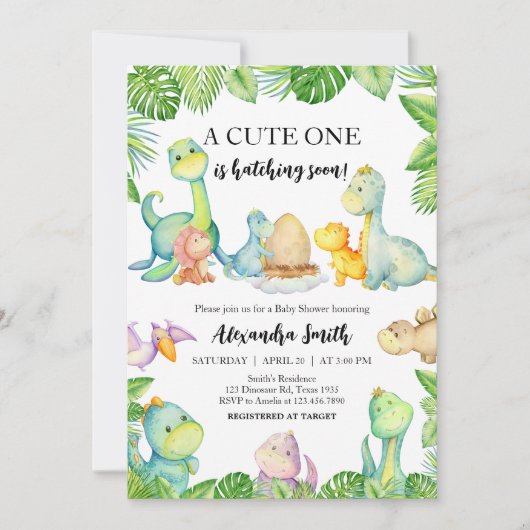 Invitation Baby-Shower Dinosaure Mignon  (Devant)