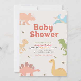 Invitation Baby Shower Dinosaure Mignon Aquarelle Moderne