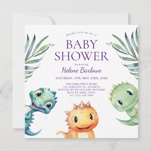 Invitation Baby shower Dinosaure Playful (Devant)