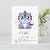 Invitation Baby shower Dinosaure sucré (Debout devant)