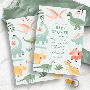 Invitation Baby Shower Dinosaure Vert