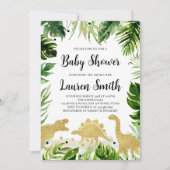 Invitation Baby Shower Dinosaure Vert et Or (Devant)