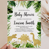 Invitation Baby Shower Dinosaure Vert et Or