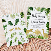 Invitation Baby Shower Dinosaure Vert et Or