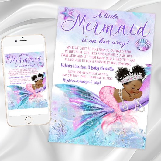 Invitation Baby shower d'interurbain Afro Mermaid par courrie