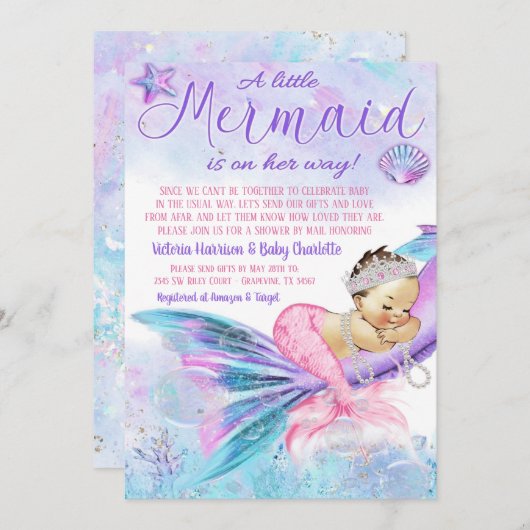 Invitation Baby shower d'interurbain Mermaid par courrier (Devant / Derrière)