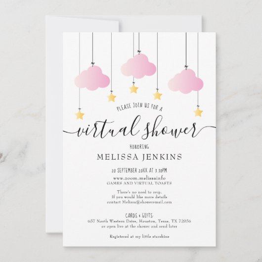 Invitation Baby shower d'interurbain virtuel en ligne par cou (Devant)