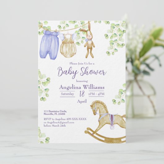 Invitation Baby shower d'invitation avec des designs charmant (Debout devant)