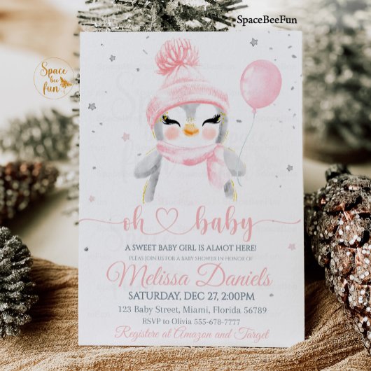 Invitation Baby shower d'invitation de Penguin de flocon de n