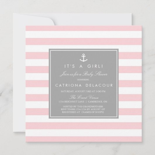 Invitation Baby shower d'invitation en Gris rose (Devant)