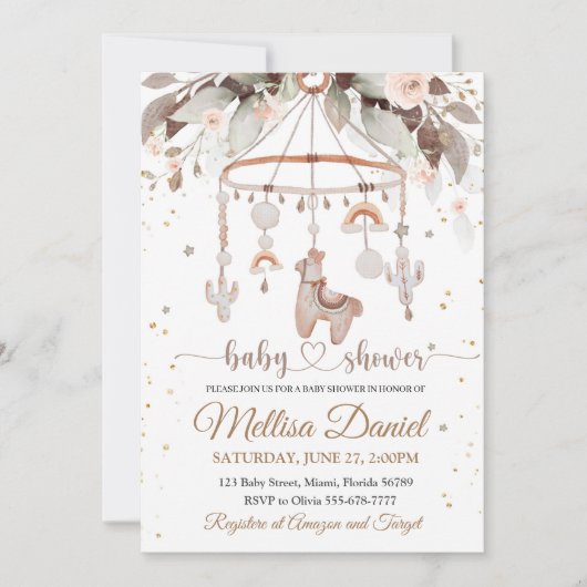 Invitation Baby shower d'invitation Llama Toys Boho Alpak Boh (Devant)