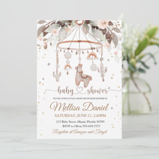 Invitation Baby shower d'invitation Llama Toys Boho Alpak Boh (Debout devant)