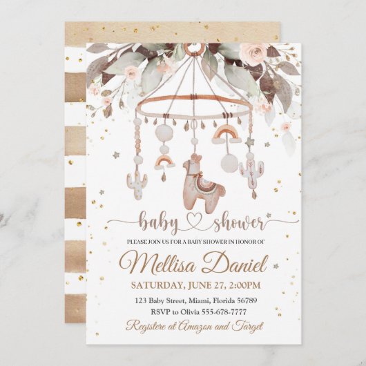 Invitation Baby shower d'invitation Llama Toys Boho Alpak Boh (Devant / Derrière)