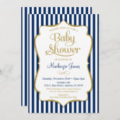 Invitation Baby shower d'invitation pour Garçon bleu marine (Devant / Derrière)