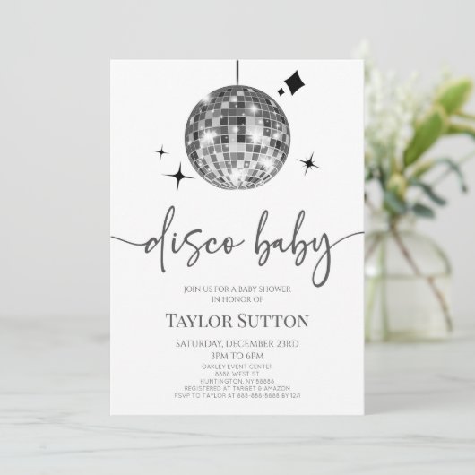 Invitation Baby shower Disco Ball Disco Silver (Debout devant)