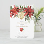 Invitation baby shower d'ivoire doré à fleurs de Noël (Debout devant)