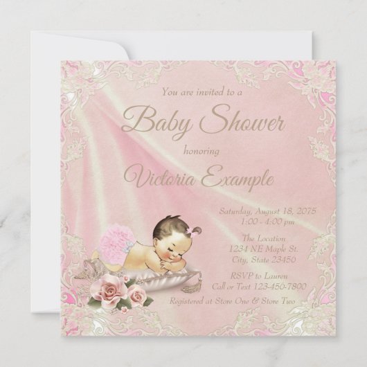 Invitation Baby shower d'ivoire rose (Dos)