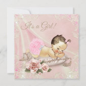 Invitation Baby shower d'ivoire rose (Devant)
