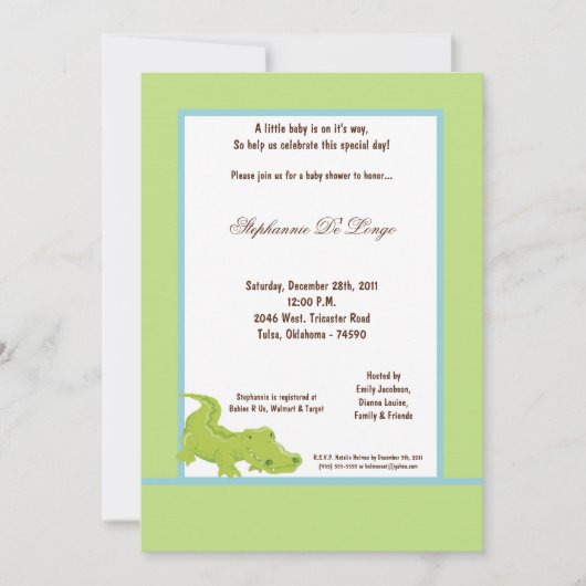 Invitation Baby shower d'ligator vert 5x7 (Devant)