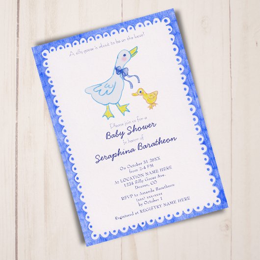 Invitation Baby shower d'oie bête bleu