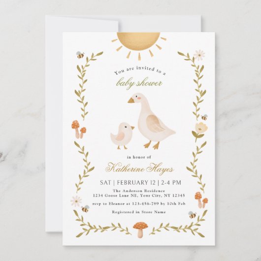 Invitation Baby shower d'oie blanche de Boho (Devant)