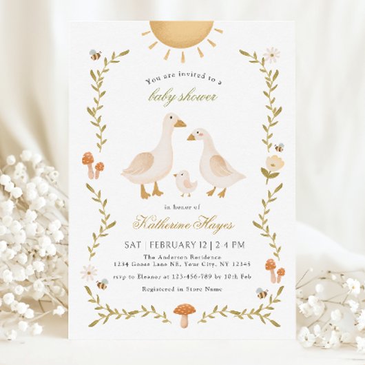 Invitation Baby shower d'oie blanche de Boho