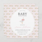 Invitation Baby shower d'oie blanche florale délicat rose (Devant / Derrière)