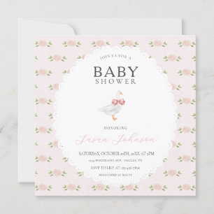 Invitation Baby shower d'oie blanche florale délicat rose