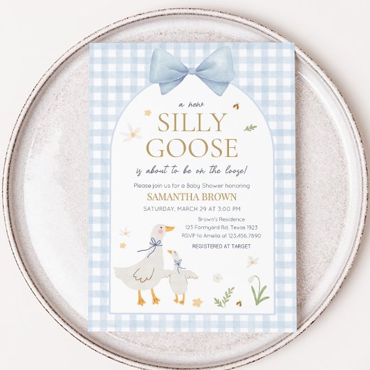 Invitation Baby shower d'oie En vichy bleu