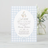 Invitation Baby shower d'oie En vichy bleu (Debout devant)