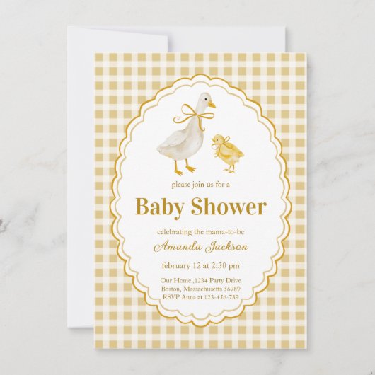 Invitation Baby shower d'oie et de gosling (Devant)