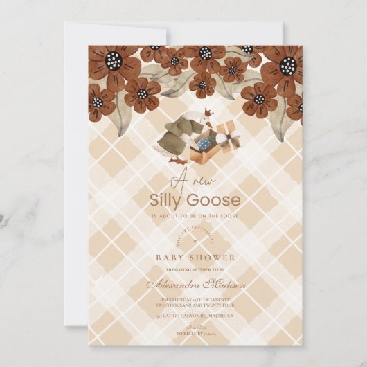 Invitation Baby shower d'oie fine (Devant)