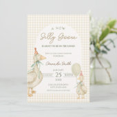Invitation Baby shower d'oie soie beige (Debout devant)