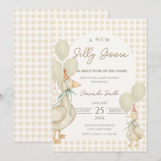 Invitation Baby shower d'oie soyeux beige (Devant / Derrière)