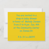 Invitation baby shower d'oiseau jaune (Dos)