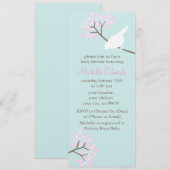 Invitation Baby shower d'oiseaux à la menthe et roses (Devant / Derrière)