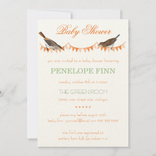Invitation Baby shower d'oiseaux à la mode Peach Green Buntin