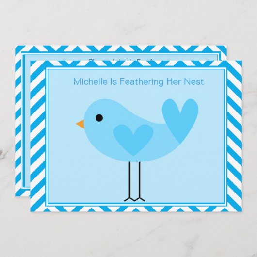 Invitation Baby shower d'oiseaux bleus (Devant / Derrière)