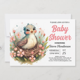 Invitation Baby shower d'oiseaux bohème rose élégant