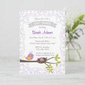 Invitation Baby shower d'oiseaux cute Pastel Purpl (Debout devant)