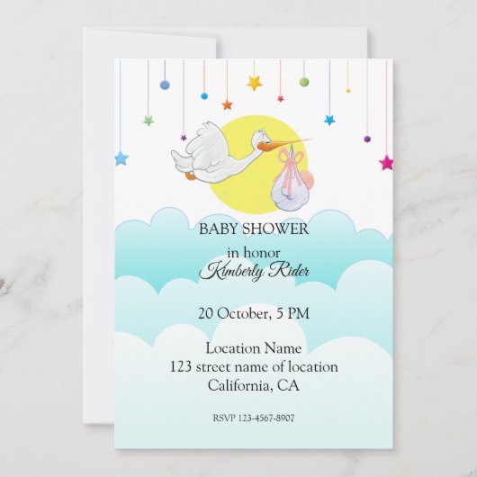 Invitation Baby shower d'oiseaux de bébé (Devant)