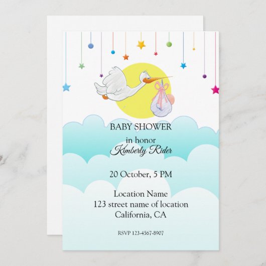 Invitation Baby shower d'oiseaux de bébé (Devant / Derrière)
