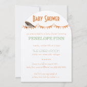 Invitation Baby shower d'oiseaux de lapin vert de Pêche (Devant)