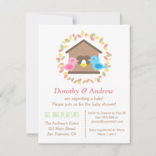 Invitation Baby shower d'oiseaux des Feuilles de Wreath