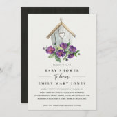 INVITATION BABY SHOWER D'OISEAUX FLORAUX BLANC BOHO RUSTIQUE (Devant / Derrière)