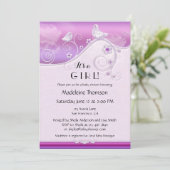 Invitation Baby shower d'oiseaux floraux Chic Lila (Debout devant)