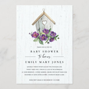 INVITATION BABY SHOWER D'OISEAUX FLORAUX EN BOIS BLANC