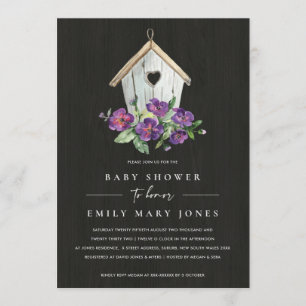 INVITATION BABY SHOWER D'OISEAUX FLORAUX EN BOIS NOIR